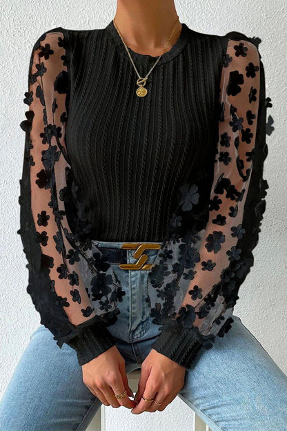 Blusa de manga larga encaje florido elegante