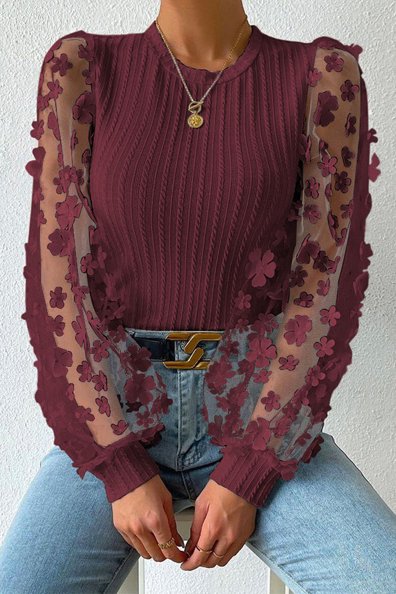 Blusa de manga larga encaje florido elegante