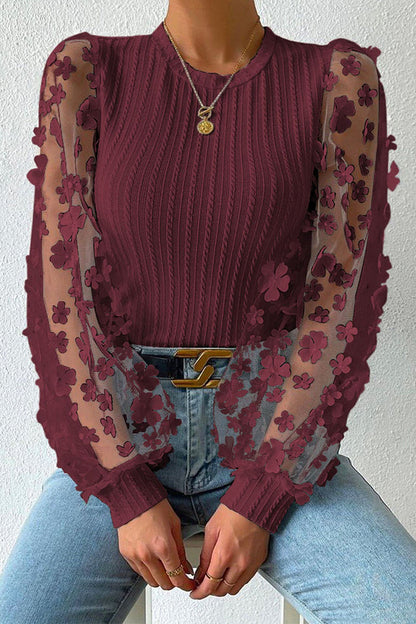 Blusa de manga larga encaje florido elegante