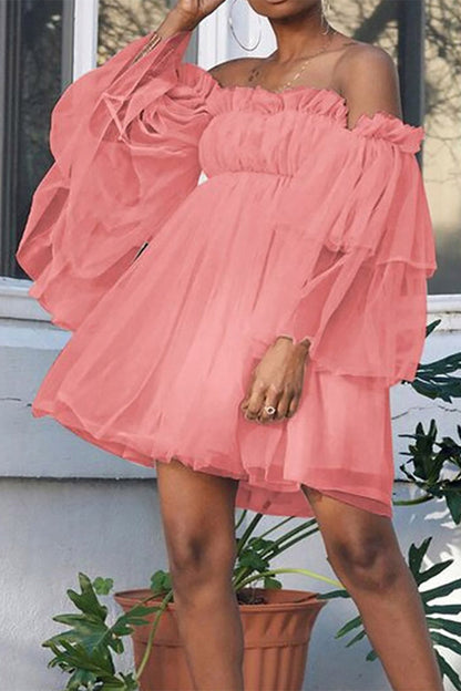 Vestido Midi Elegante con Hombros Descubiertos y Volantes