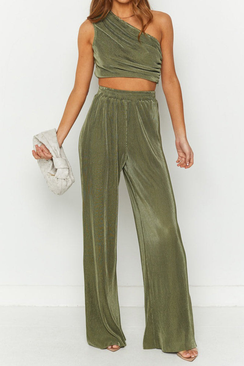 Conjunto Top Crop Asimétrico Pantalones Amplios