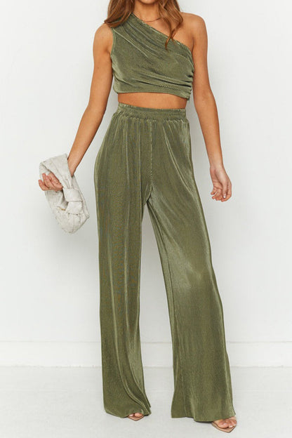 Conjunto Top Crop Asimétrico Pantalones Amplios