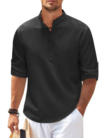 Camisa Hombre Algodón Fresca Cuello Mao Casual