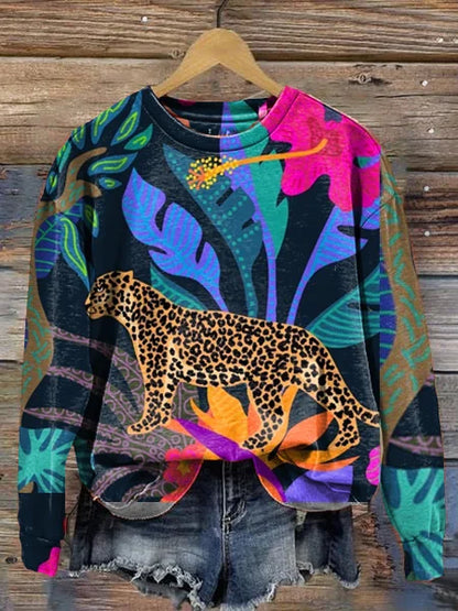 Jersey Cuello Redondo Estampado Animal