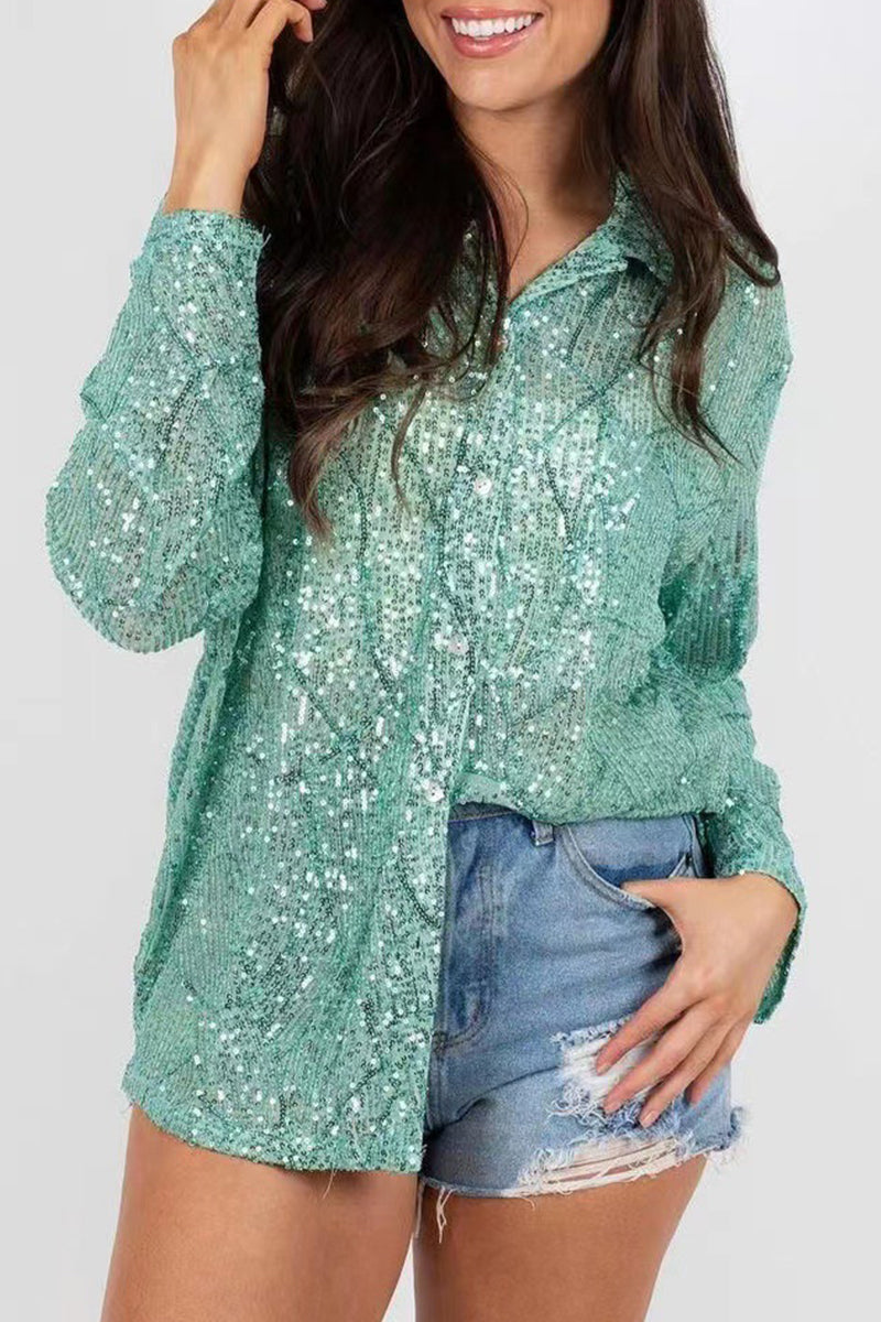 Blusa Polo Mujer Elegante con Lentejuelas