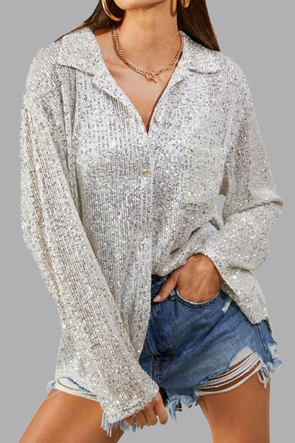 Blusa Polo Mujer Elegante con Lentejuelas
