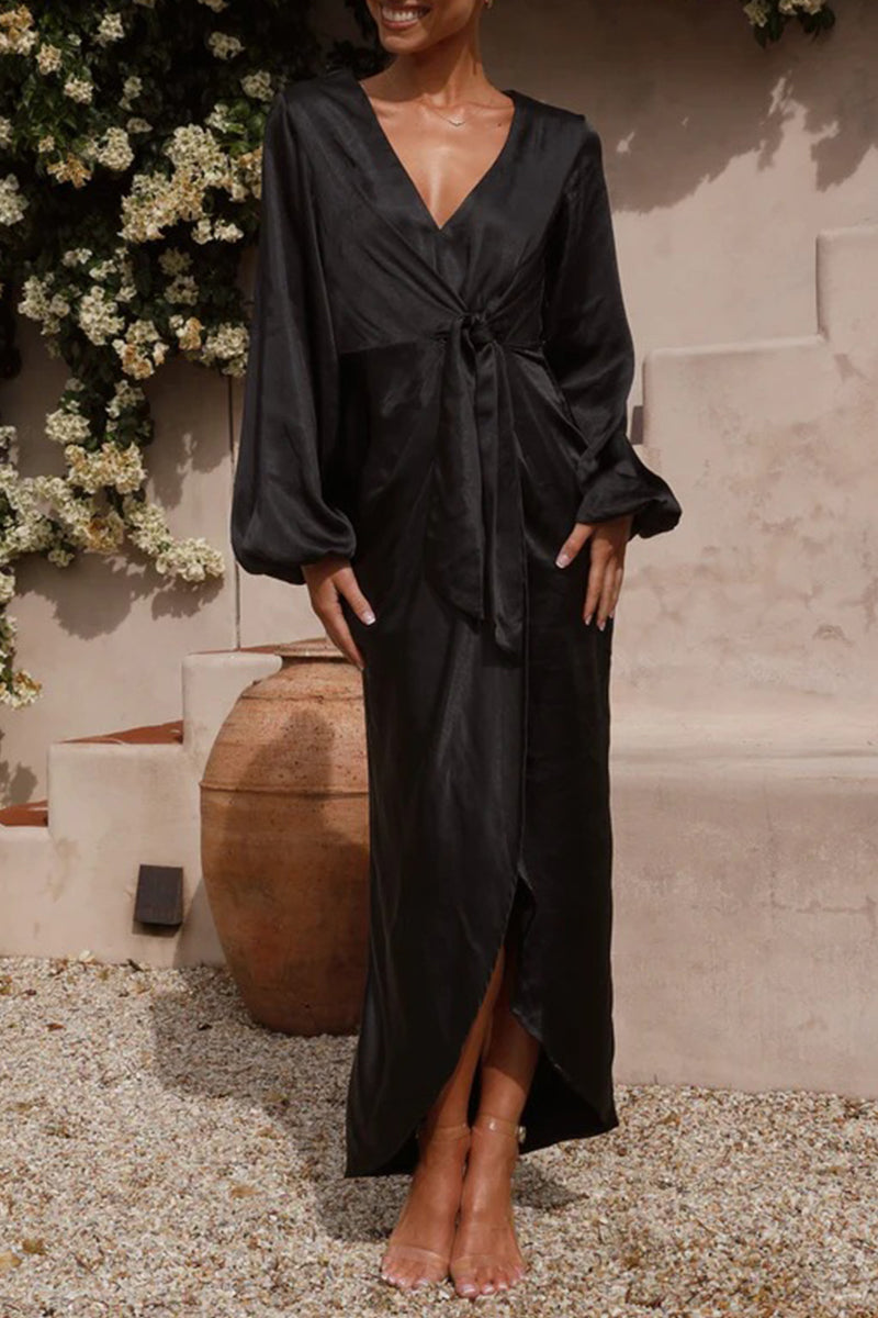 Vestido Elegante Manga Larga Cinturado
