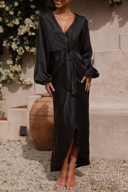 Vestido Elegante Manga Larga Cinturado