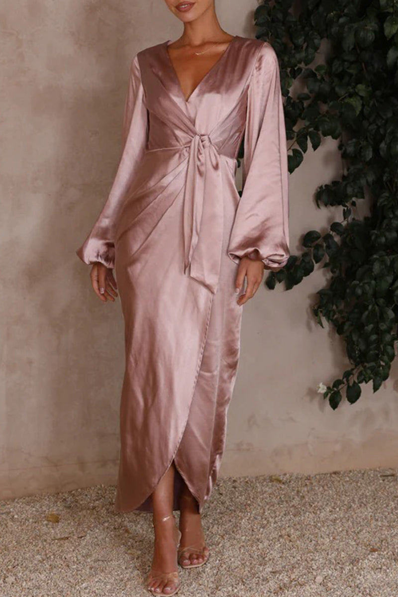 Vestido Elegante Manga Larga Cinturado