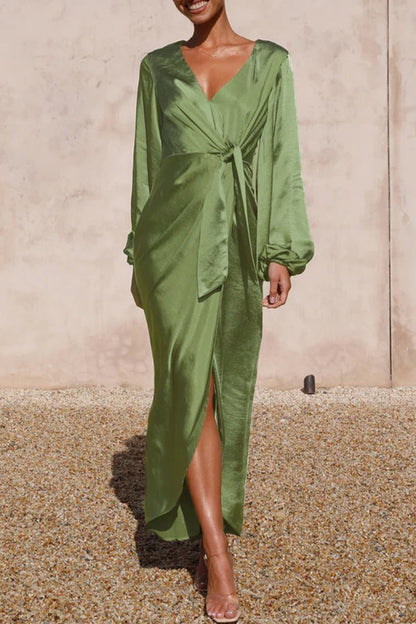 Vestido Elegante Manga Larga Cinturado