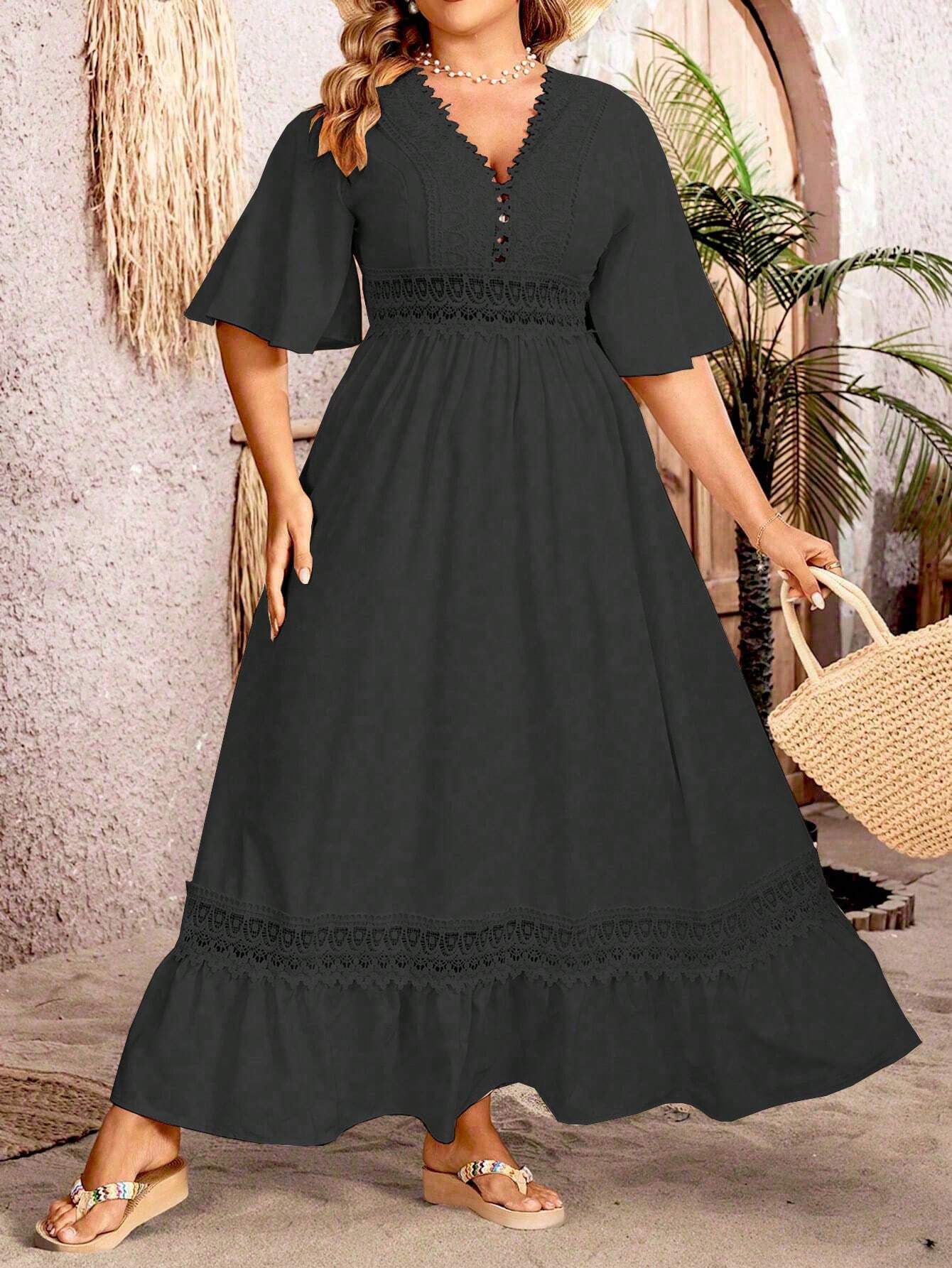 Vestido Maxi Elegante Escote V Feminino