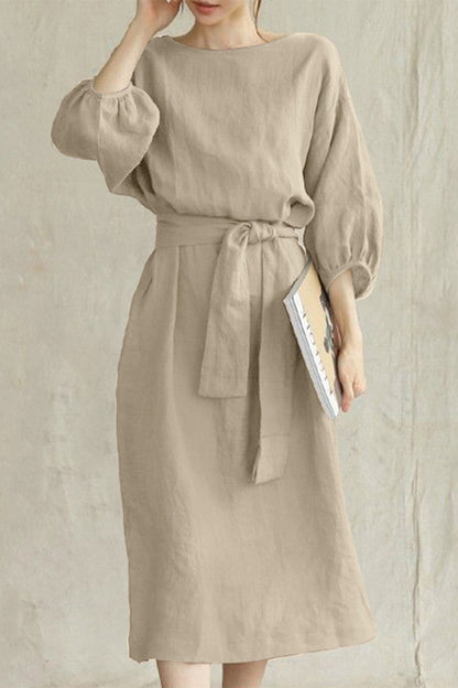 Vestido Midi Corte Ajustado con Cinturón