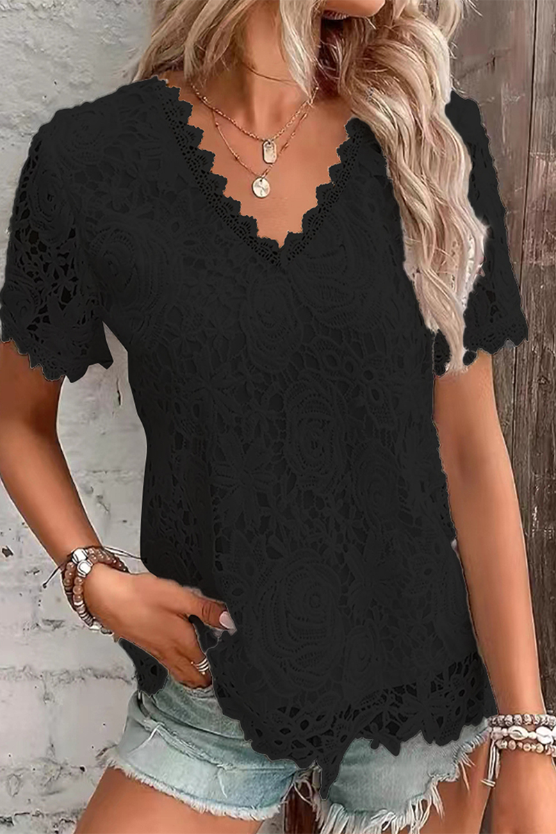 Blusa de Encaje Floral Elegante Cuello V