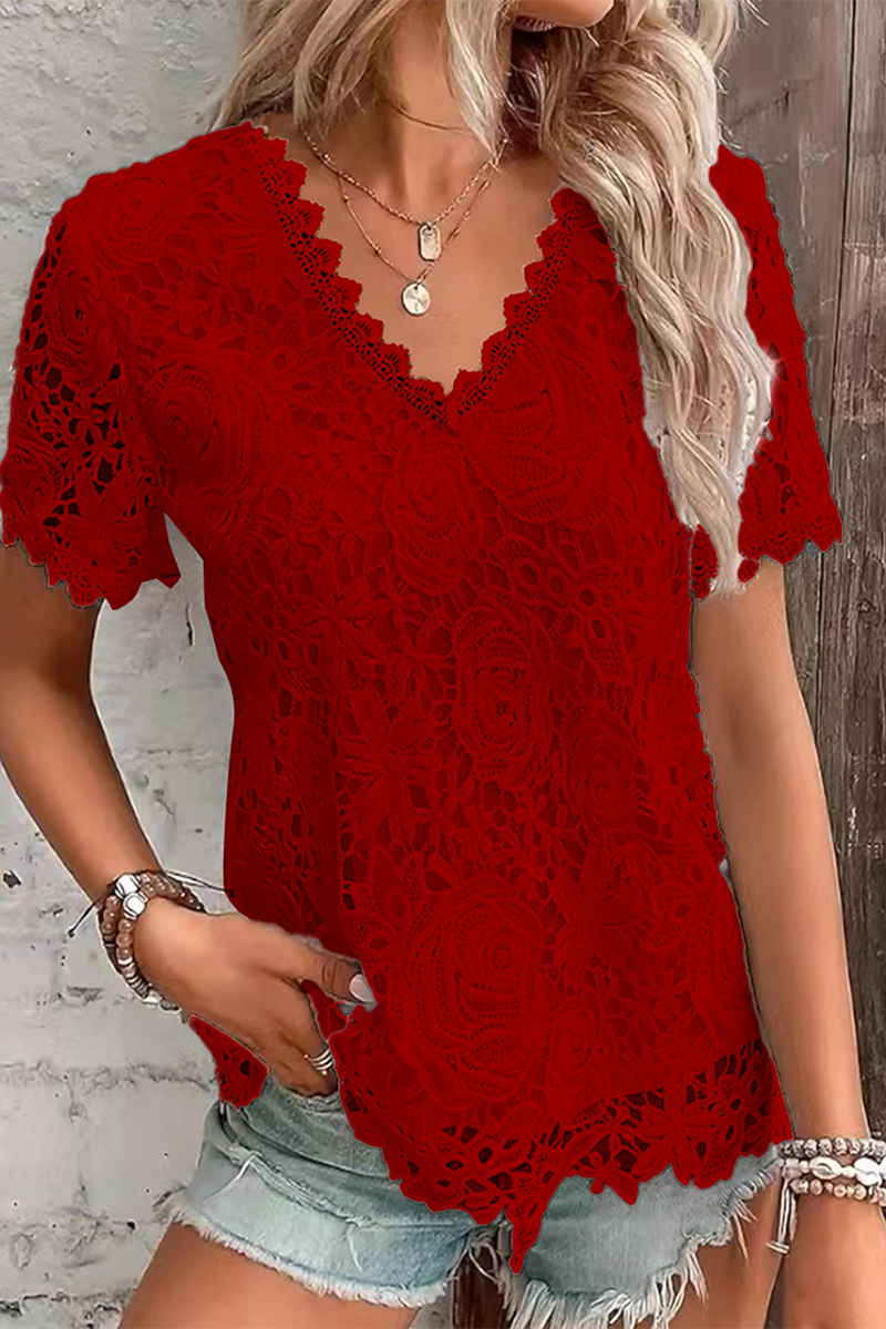 Blusa de Encaje Floral Elegante Cuello V