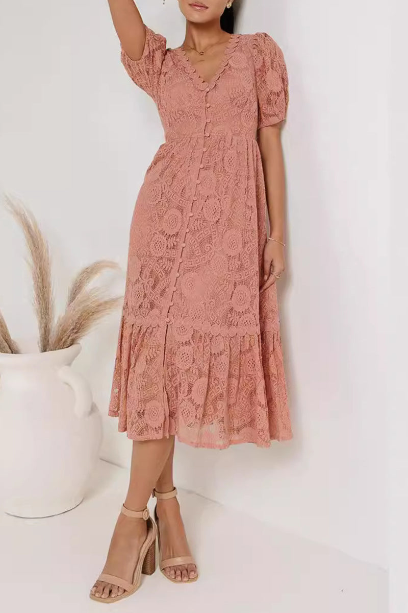 Vestido de Encaje Corto Elegante con Escote en V