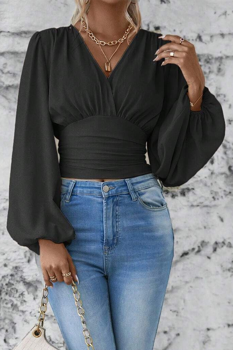 Blusa Mujer Elegante Cuello V Manga Larga