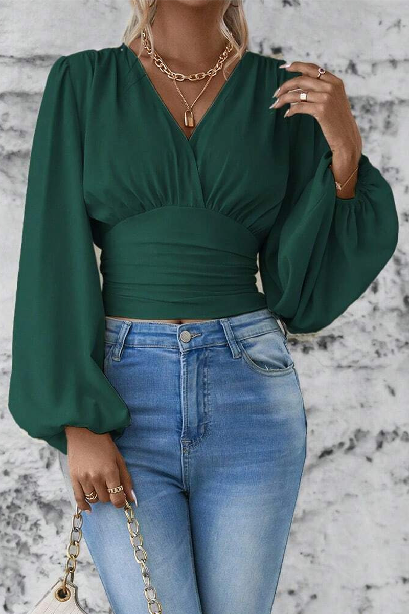 Blusa Mujer Elegante Cuello V Manga Larga