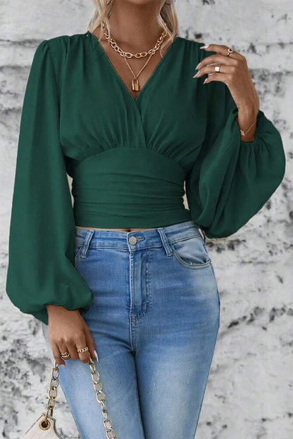 Blusa Mujer Elegante Cuello V Manga Larga