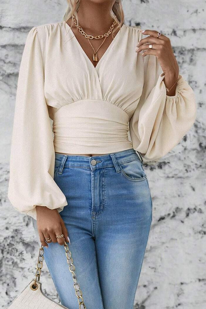 Blusa Mujer Elegante Cuello V Manga Larga - Vestiria