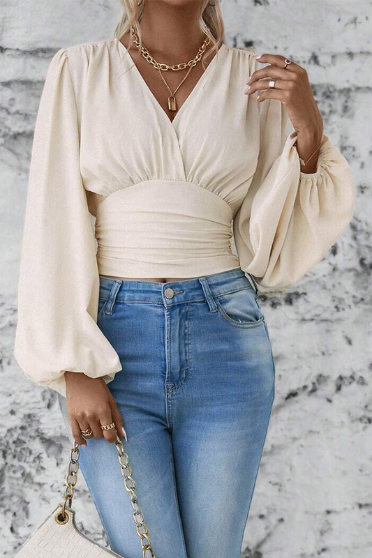 Blusa Mujer Elegante Cuello V Manga Larga - Vestiria