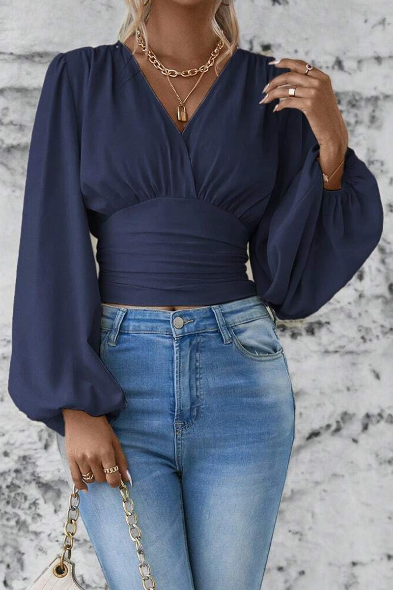 Blusa Mujer Elegante Cuello V Manga Larga