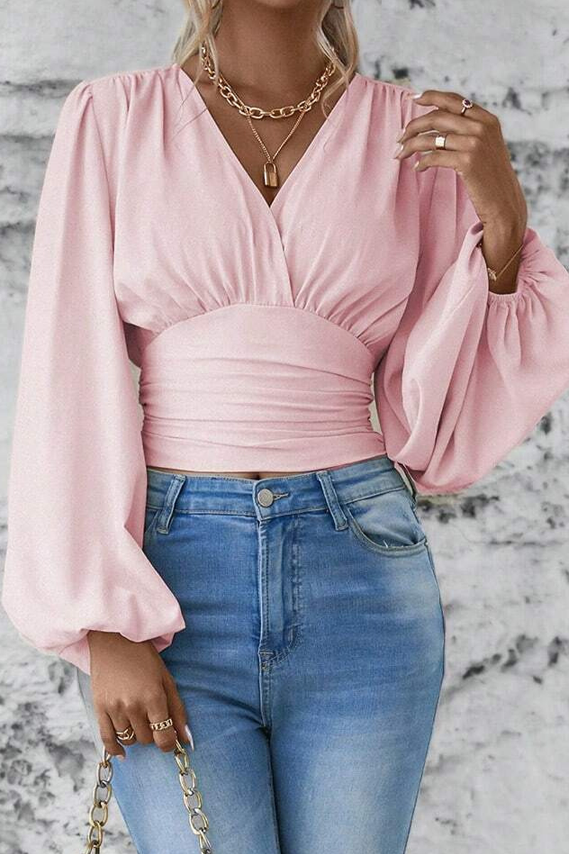 Blusa Mujer Elegante Cuello V Manga Larga