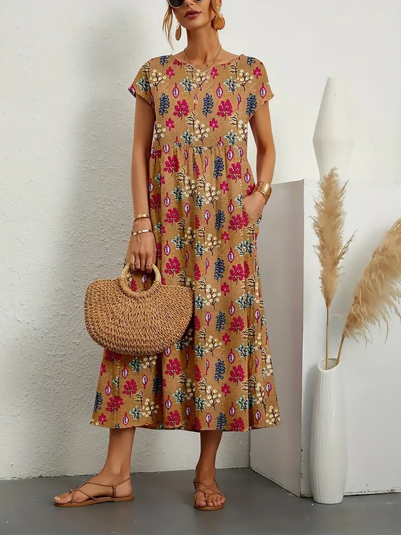Vestido Mujer Estampado Floral Manga Corta