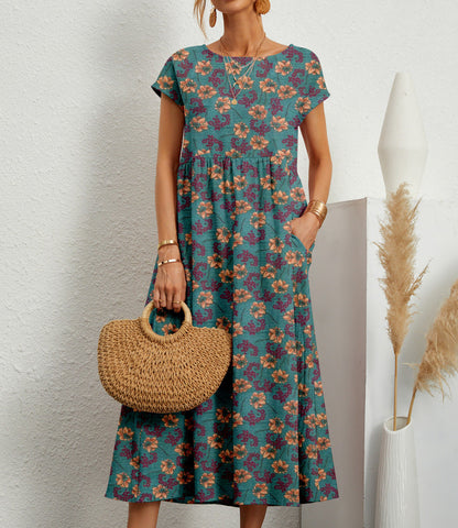 Vestido Mujer Estampado Floral Manga Corta