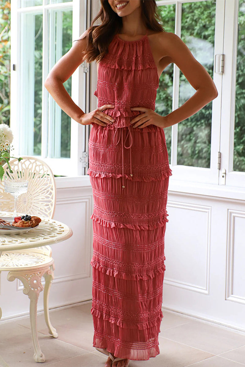 Vestido Elegante Camiseta Falda Larga Encaje - Vestiria