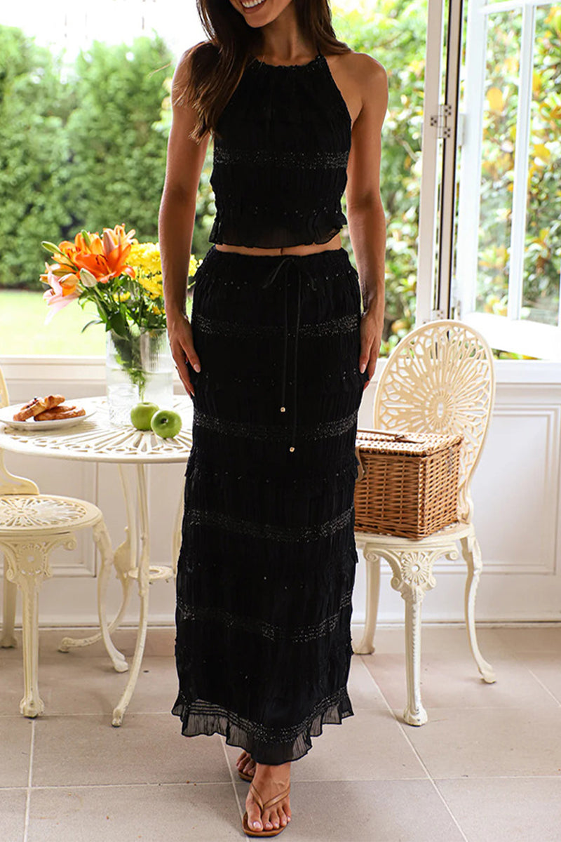 Vestido Elegante Camiseta Falda Larga Encaje