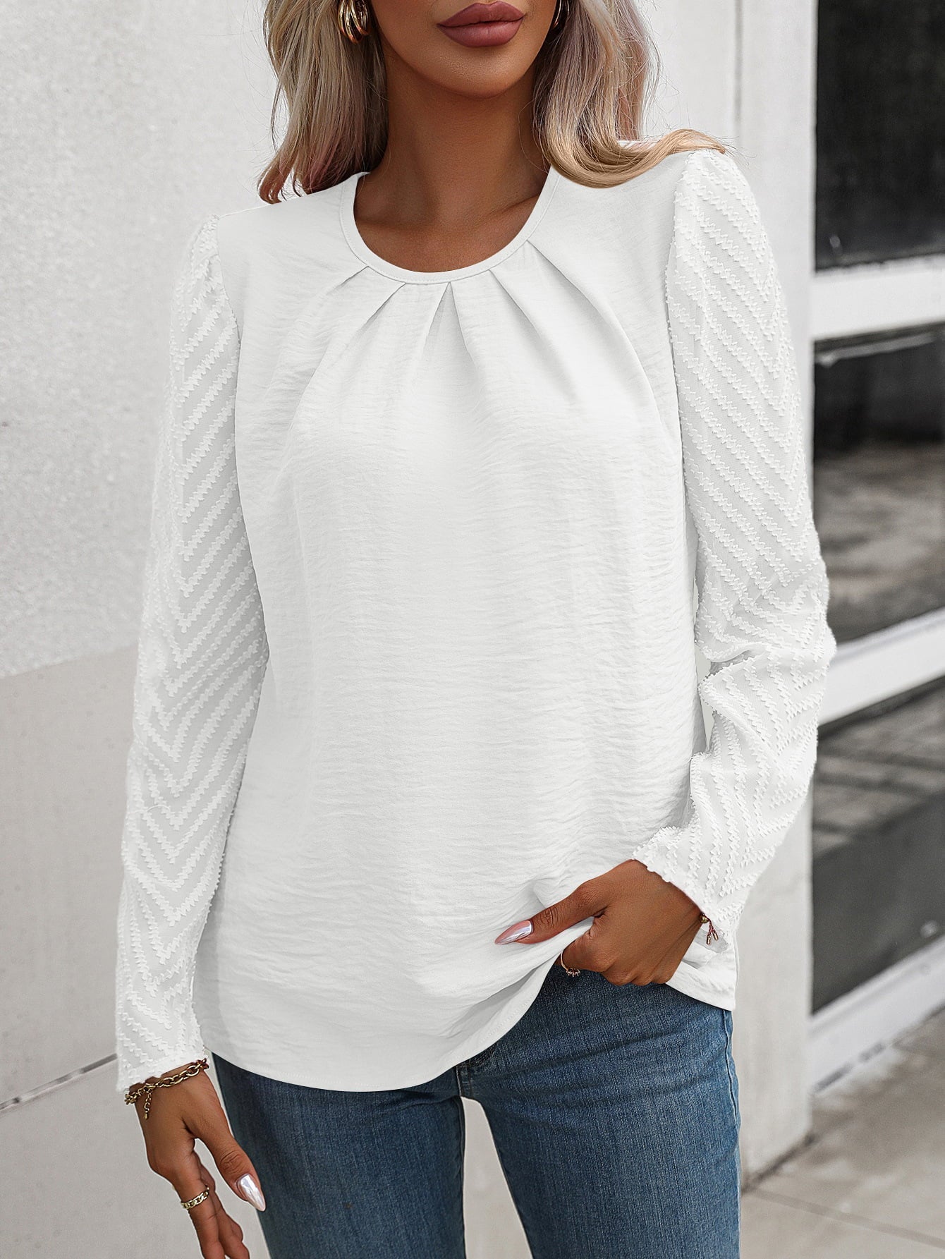 Blusa Mujer Elegante Manga Larga Cuello Redondo