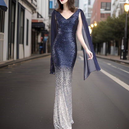 Vestido Noche Elegante con Pañuelo de Seda