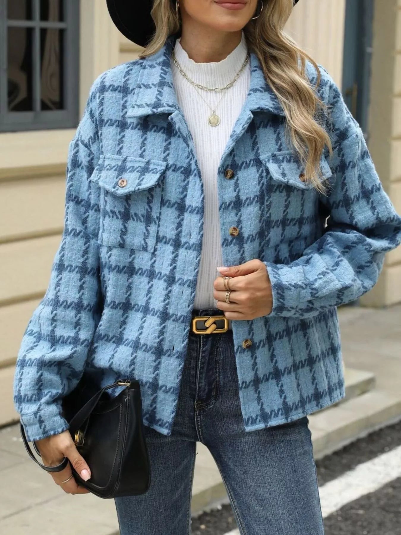 Chaqueta Cuadros Elegante Abotonada Invierno