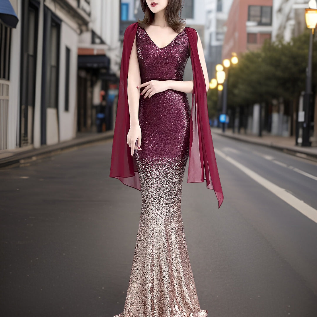 Vestido Noche Elegante con Pañuelo de Seda - Vestiria