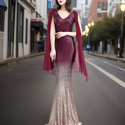 Vestido Noche Elegante con Pañuelo de Seda - Vestiria