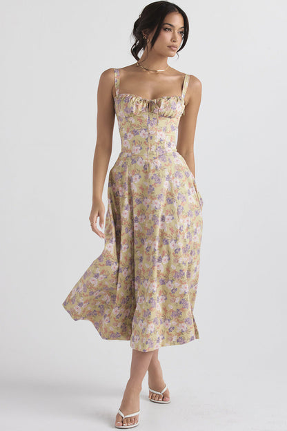 Vestido Florido Estilo Retro Conjunto Cinturado