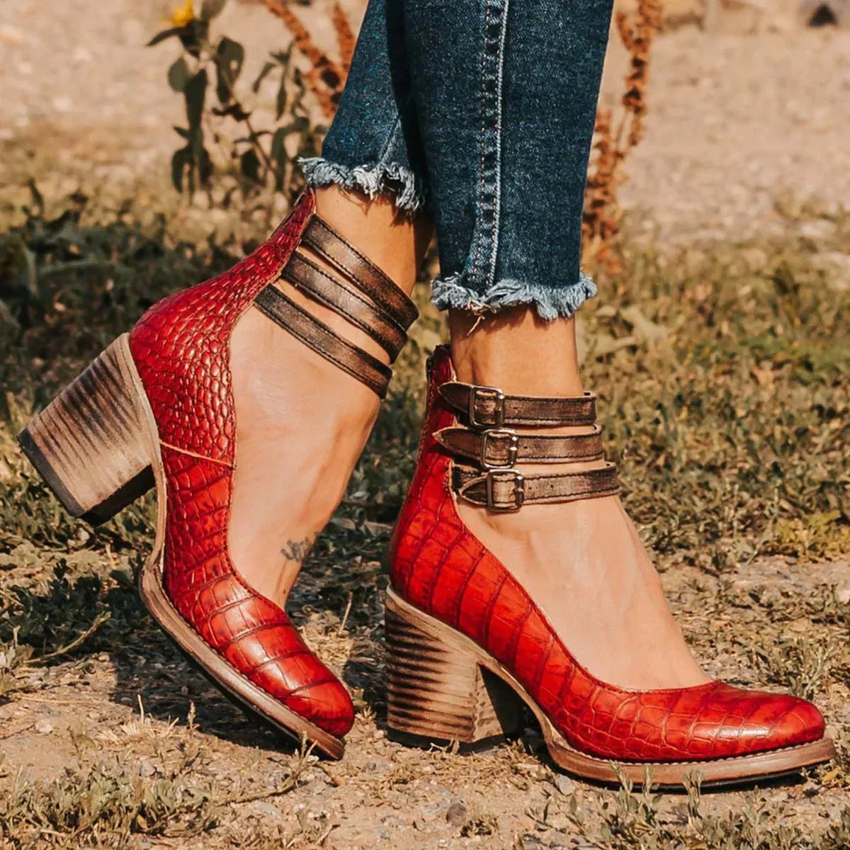Zapatos Tacón Cuero Elegantes