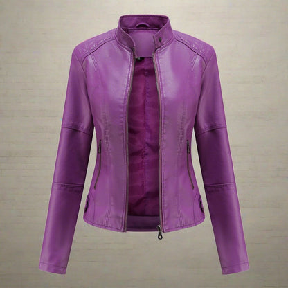 Chaqueta Cuero Mujer Elegante con Bolsillos