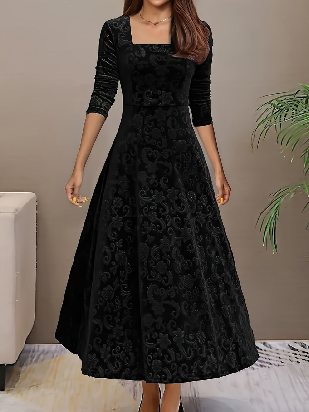Vestido Fiesta Mujer Elegante Cuello Cuadrado
