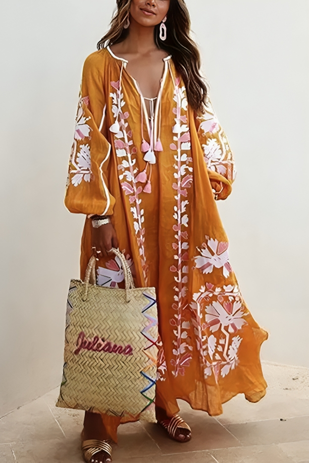 Vestido Maxi Floral Con Mangas Largas