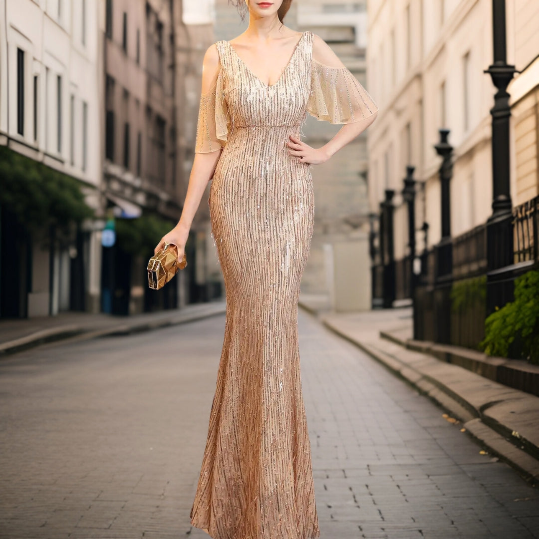 Vestido de Noche Lentejuelas Elegante