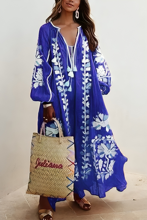 Vestido Maxi Floral Con Mangas Largas