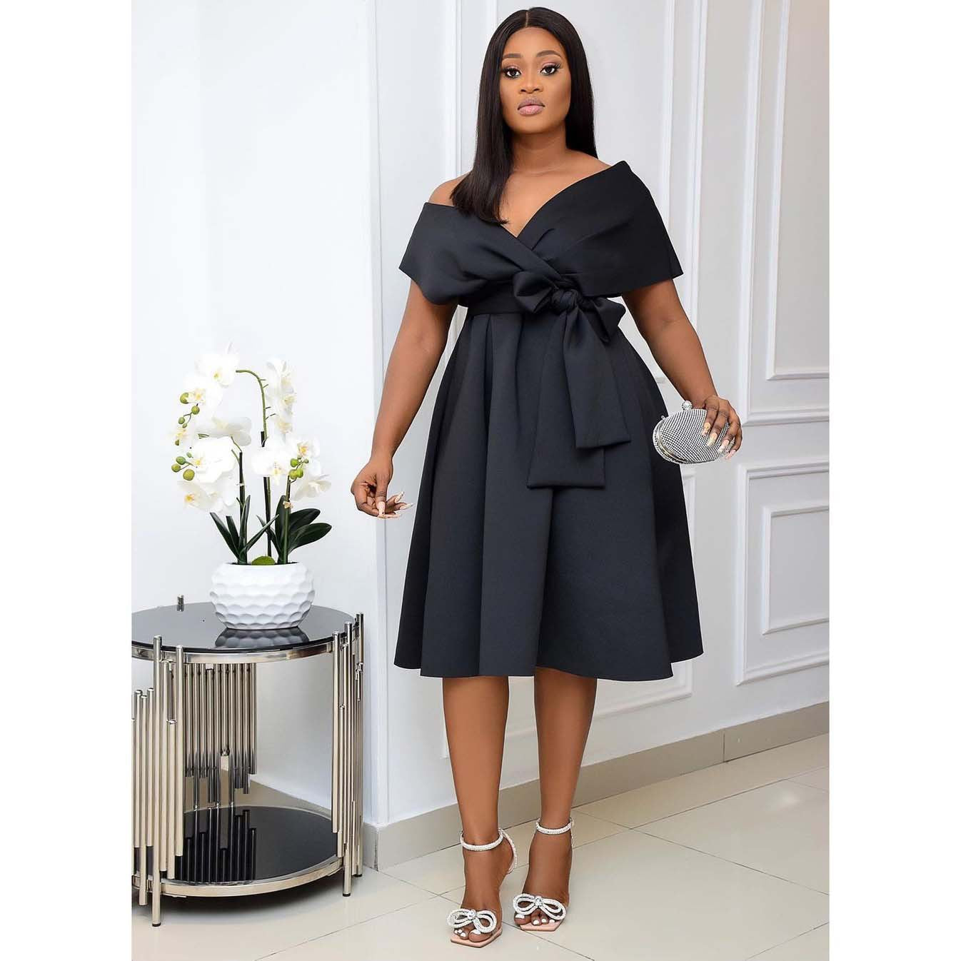 Vestido Noche Elegante Escote en V Cintura Fina