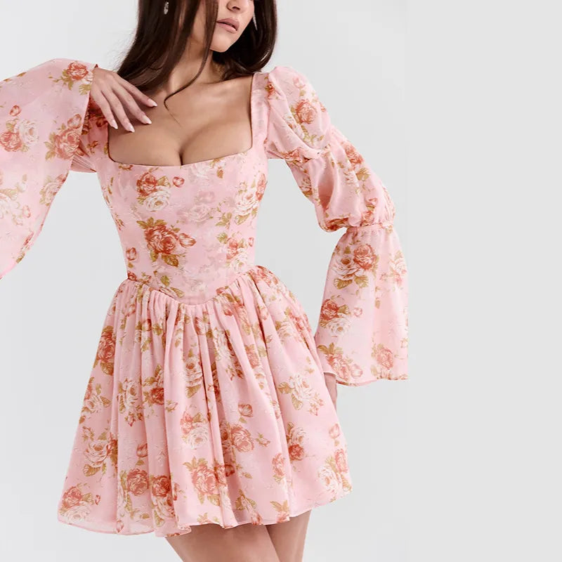 Vestido Corto Floral Rosa Femenino
