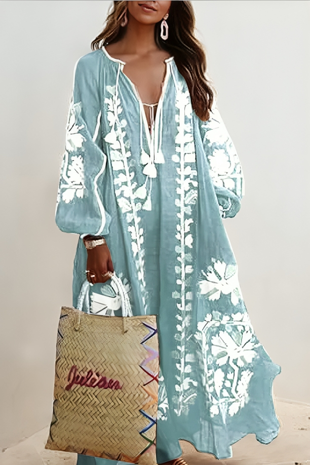 Vestido Maxi Floral Con Mangas Largas