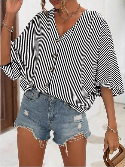 Camisa Rayas Cuello en V Moda - Vestiria