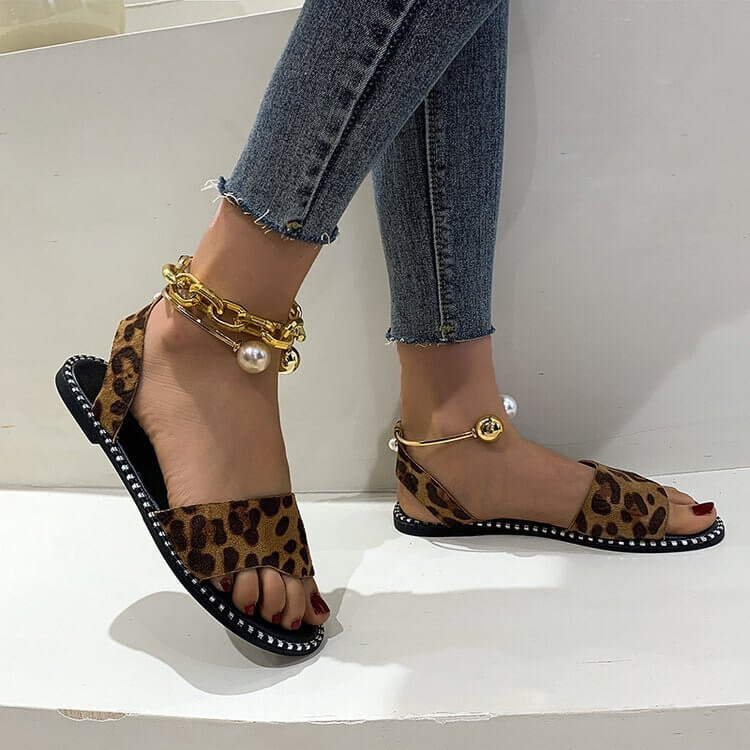 Sandalias Cuero Decoradas Perlas Elegantes