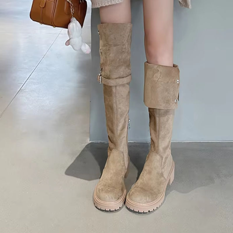 Botas Terciopelo Mujer Elevadas Botones Decorados