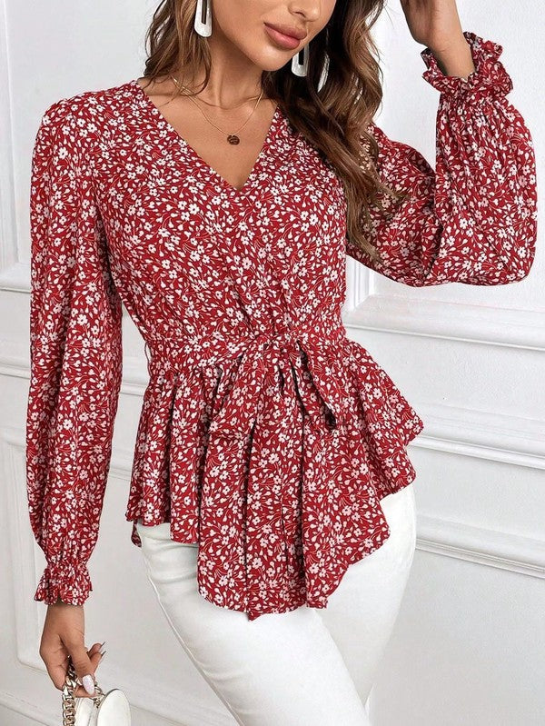 Blusa Floral Mujer Cuello en V Elegante