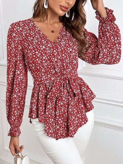 Blusa Floral Mujer Cuello en V Elegante